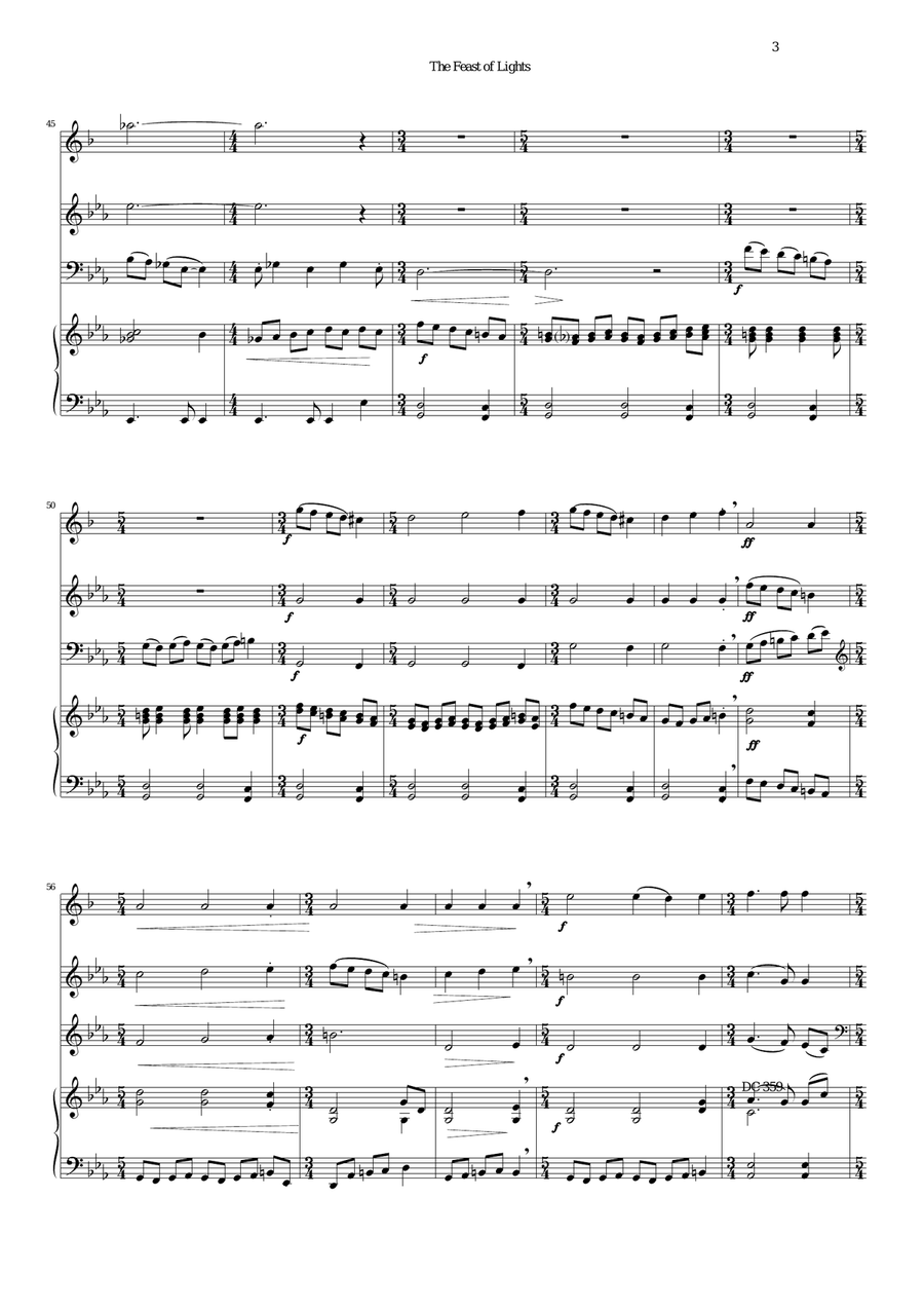 The Feast of Lights for violin, clarinet, cello and piano Small Ensemble scores gallery preview page 3