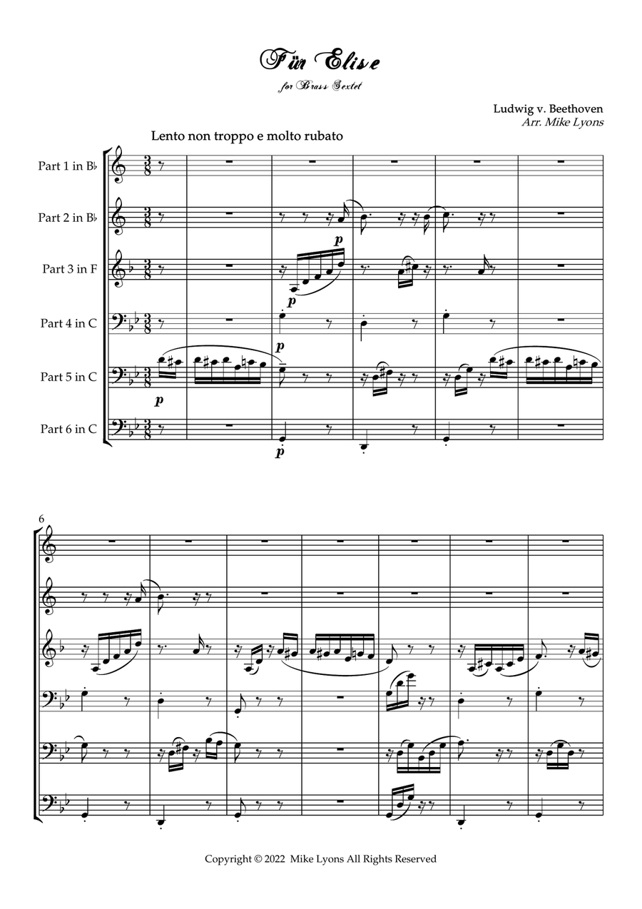 Brass Sextet - Beethoven - Fur Elise Brass Ensemble scores gallery preview page 3