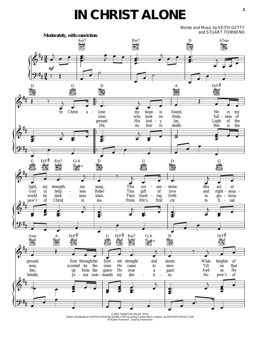 In Christ Alone Piano, Vocal, Guitar scores gallery preview page 1