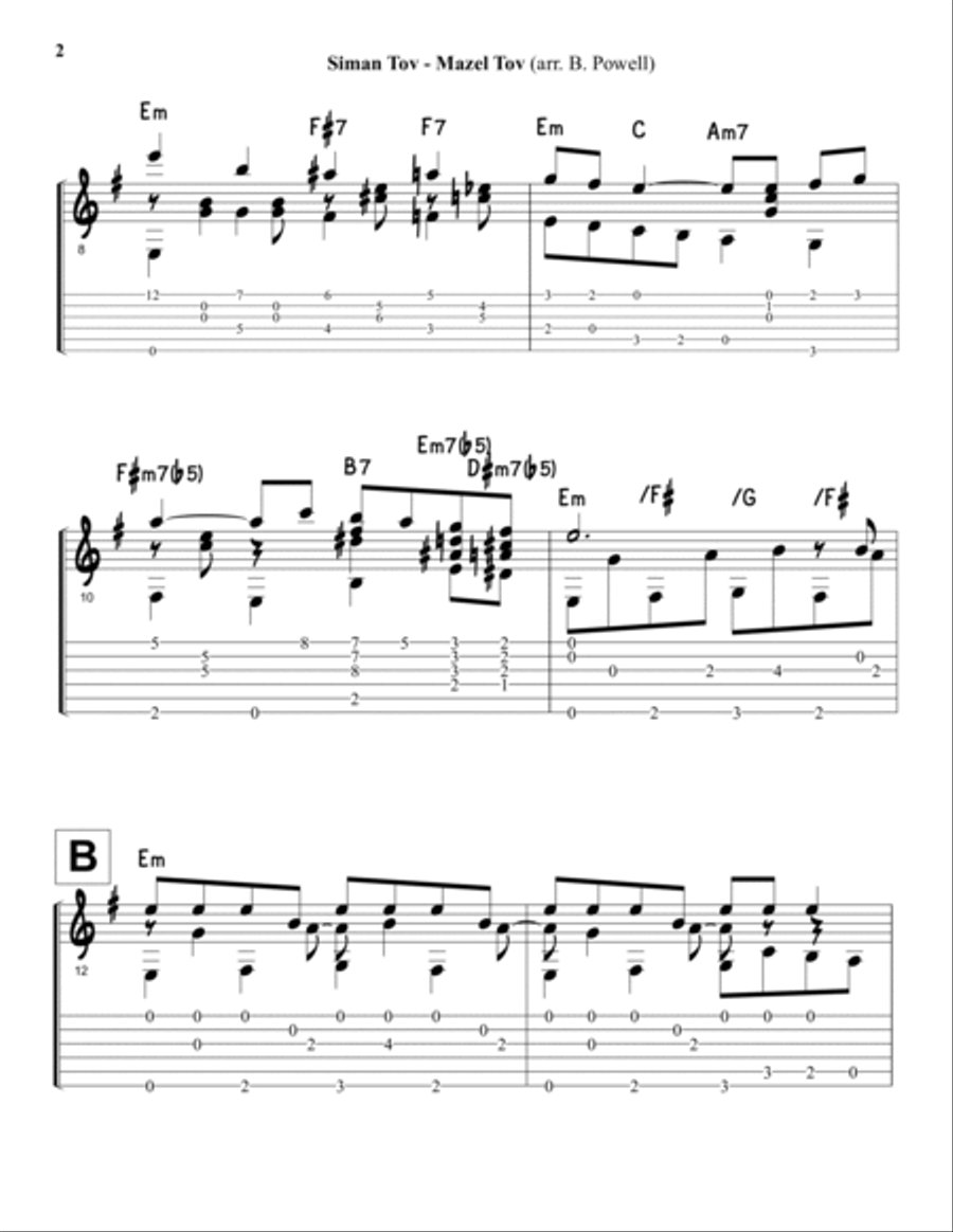 Siman Tov, Mazel Tov (guitar solo, in standard notation with TAB)