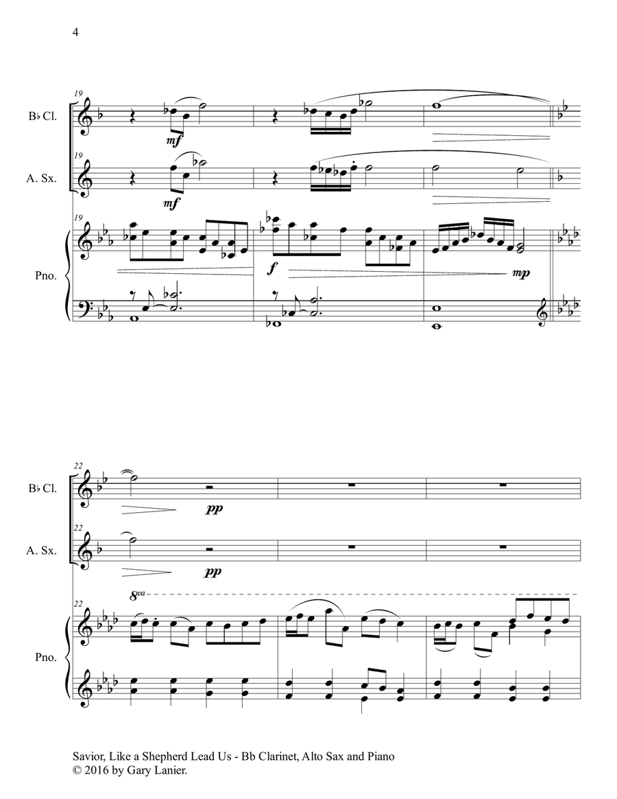 SAVIOR, LIKE A SHEPHERD LEAD US (Trio – Bb Clarinet, Alto Sax & Piano with Parts) Woodwind Duet scores gallery preview page 5