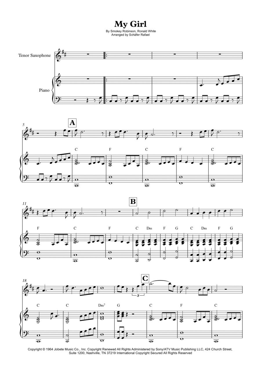 My Girl Tenor Saxophone scores gallery preview page 1