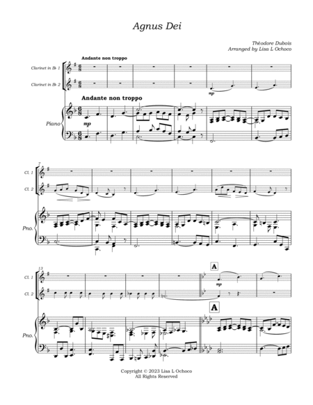 Agnus Dei for Clarinet Duet and Piano image number null
