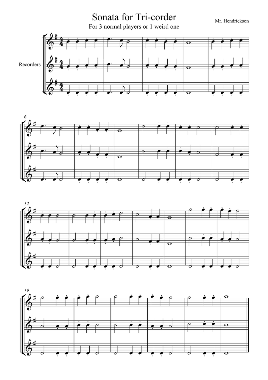 Sonata for Triple Recorder (Tri-Corder) Soprano Recorder scores gallery preview page 1