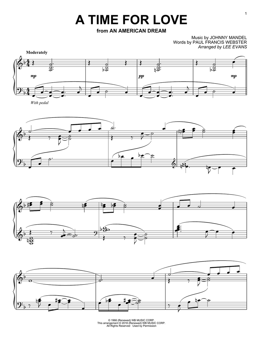 A Time For Love (from An American Dream) (arr. Lee Evans) Piano Solo scores gallery preview page 1