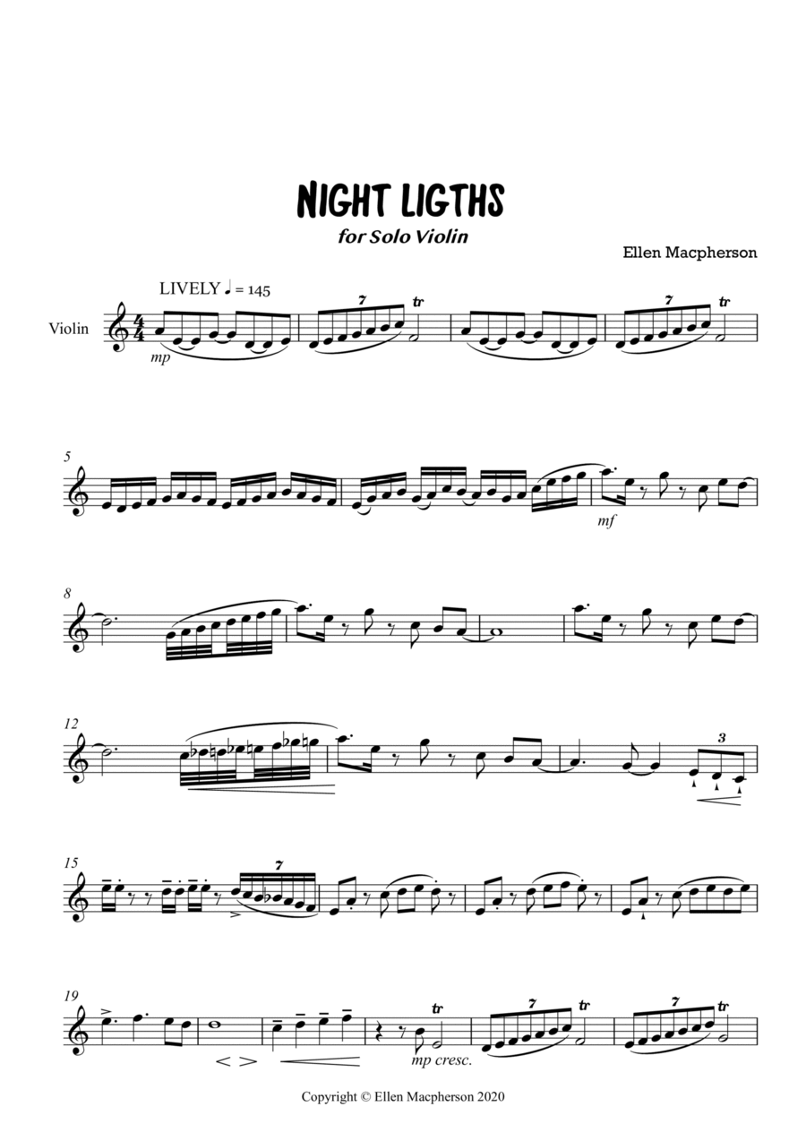 Night Lights for Solo Violin Violin Solo scores gallery preview page 1