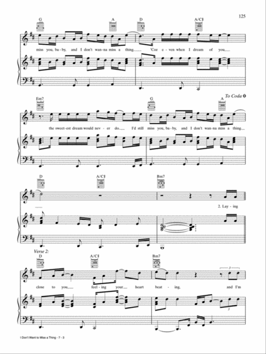 I Don't Want to Miss a Thing Piano, Vocal, Guitar scores gallery preview page 3