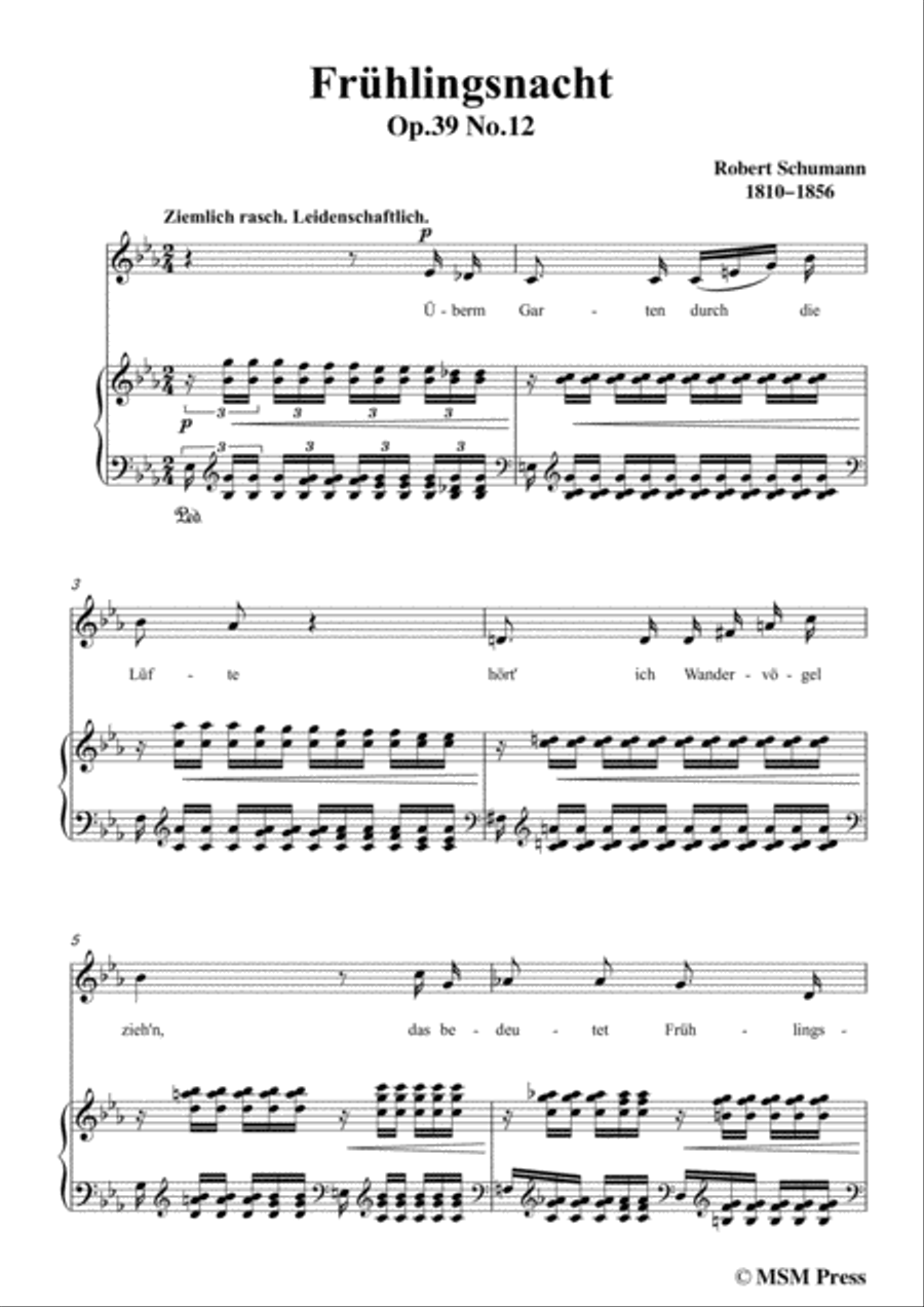 Schumann-Frühlingsnacht,in E flat Major,for Voice and Piano Voice Solo scores gallery preview page 3
