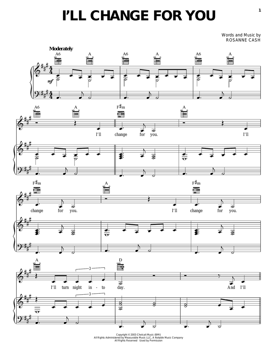 I'll Change For You I'll Change For You Piano, Vocal, Guitar scores gallery preview page 1