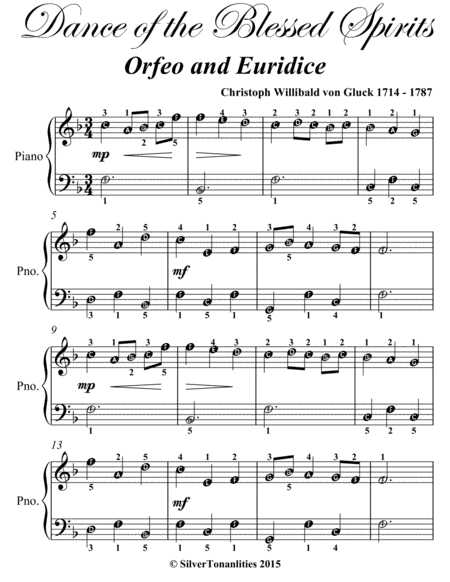 Dance of the Blessed Spirits Orfeo and Euridice Easiest Piano Sheet Music