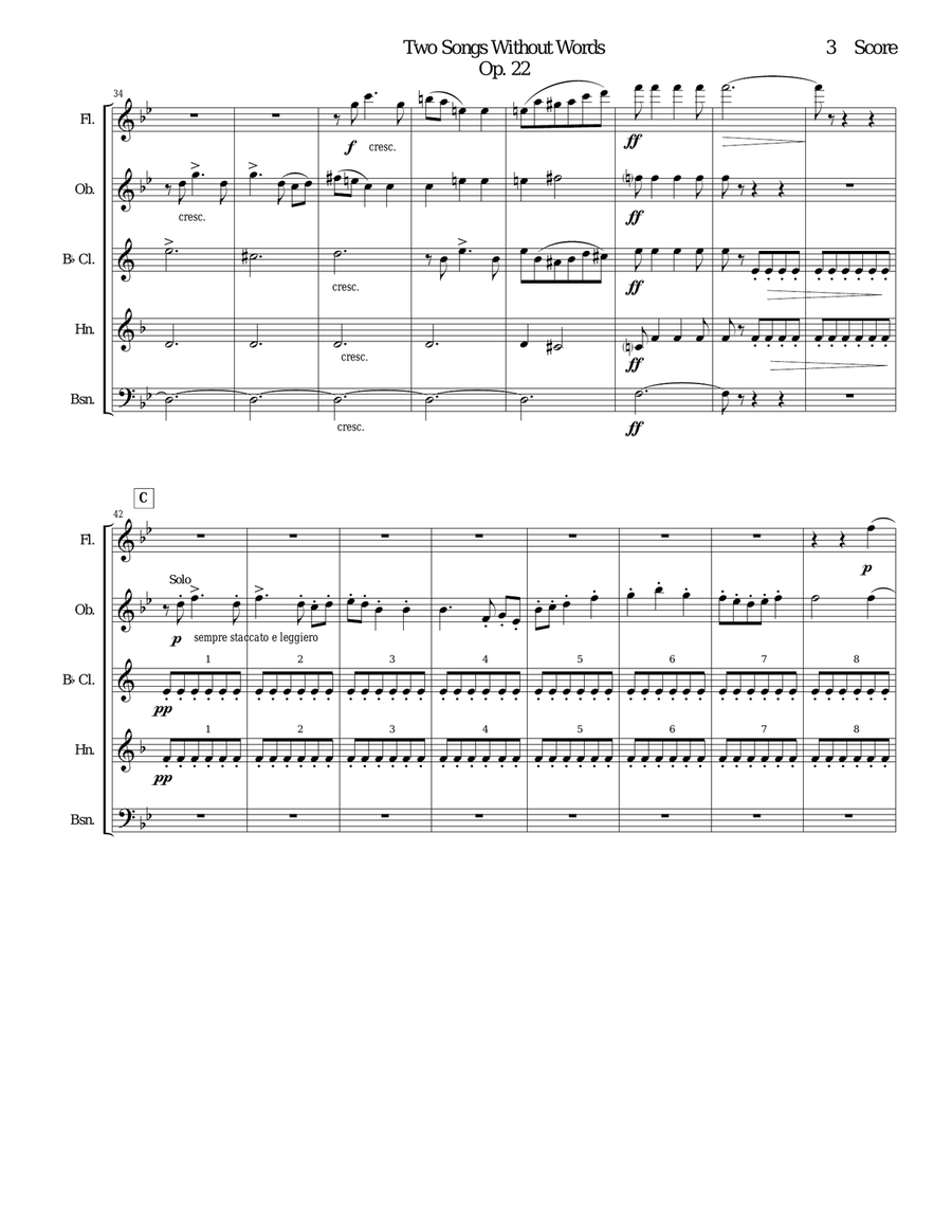 Gustav Holst - Two Songs Without Words set for Woodwind Quintet Woodwind Quintet scores gallery preview page 3