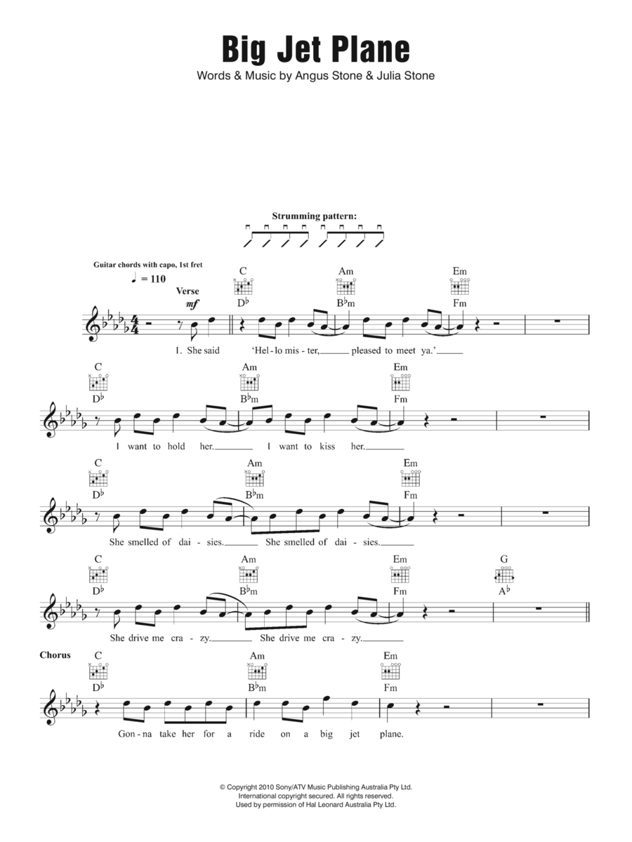 Big Jet Plane Big Jet Plane Piano scores gallery preview page 1