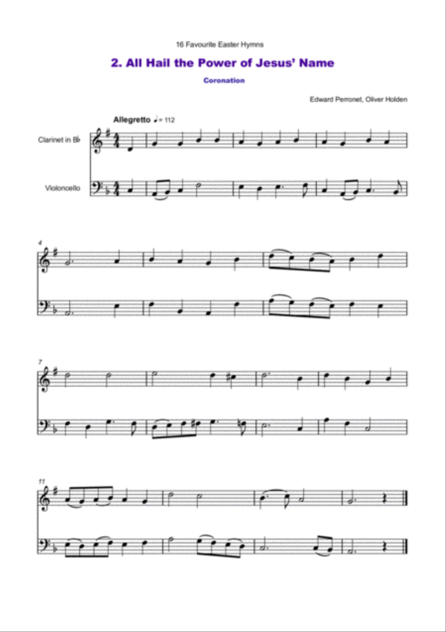16 Favourite Easter Hymns for Clarinet and Cello Duet Clarinet scores gallery preview page 3