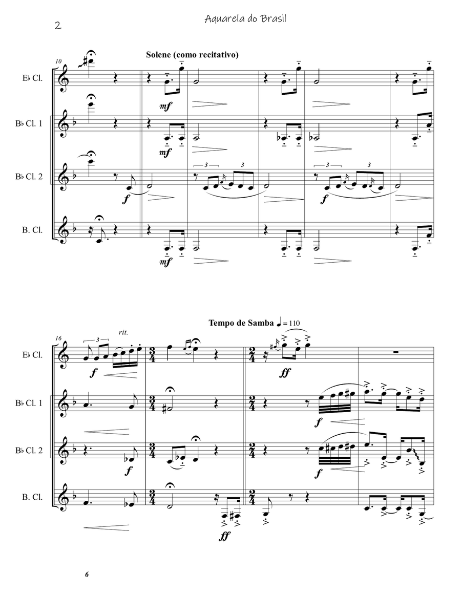 Aquarela Brasileira (aquarela Do Brasil) (brasil) Clarinet Quartet scores gallery preview page 2