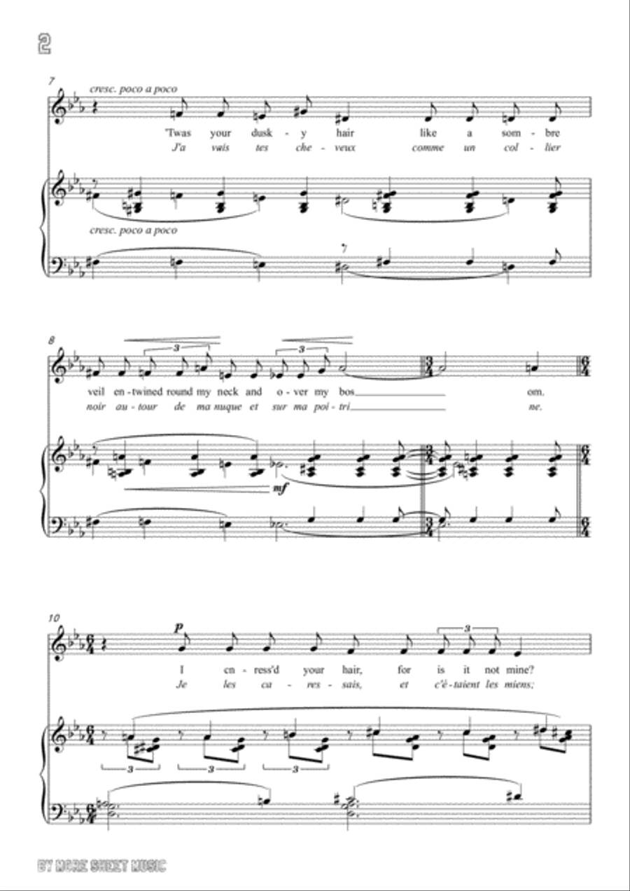 Debussy-Her Hair in E flat Major,for voice and piano Voice Solo scores gallery preview page 4