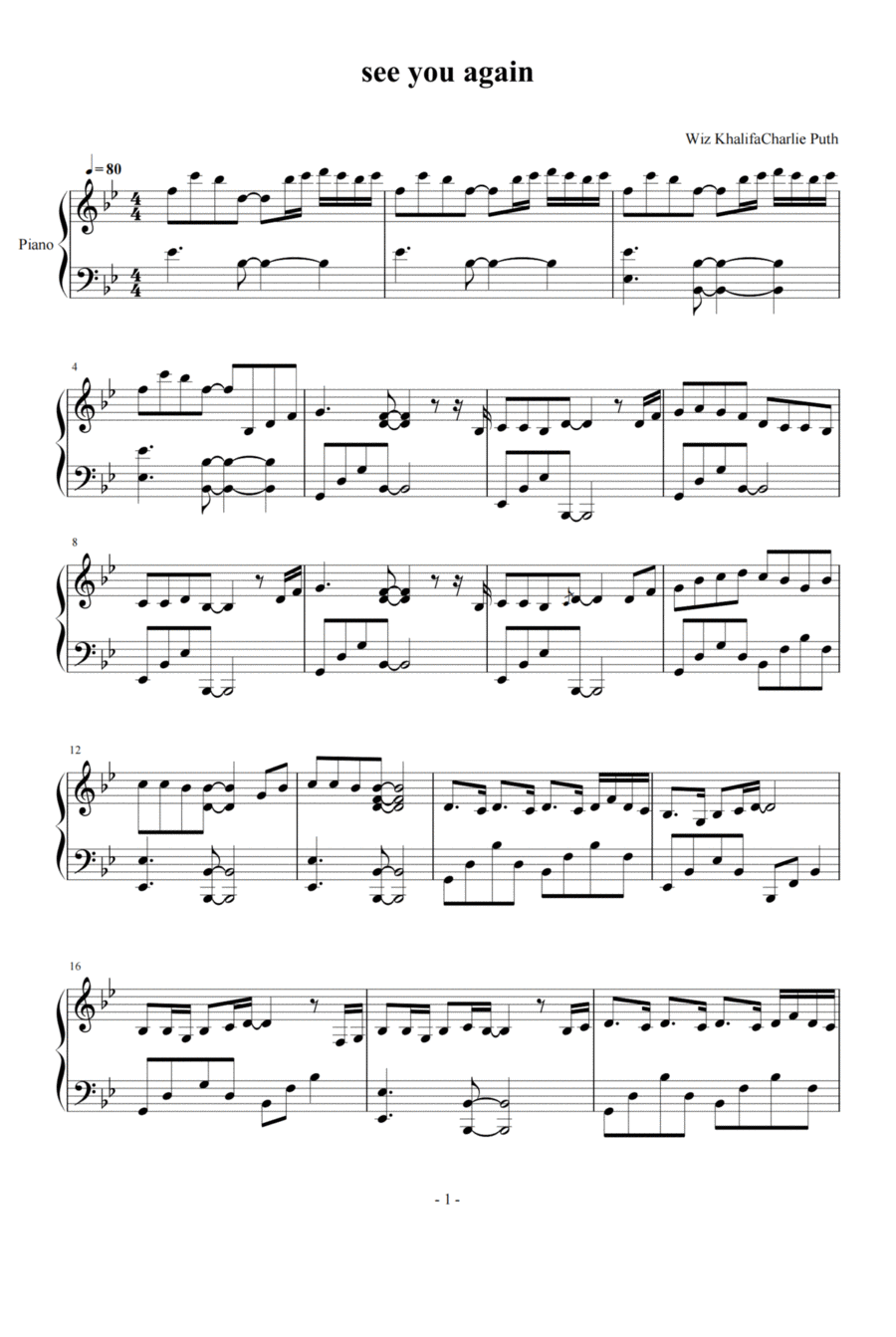 See You Again Piano Solo scores gallery preview page 1