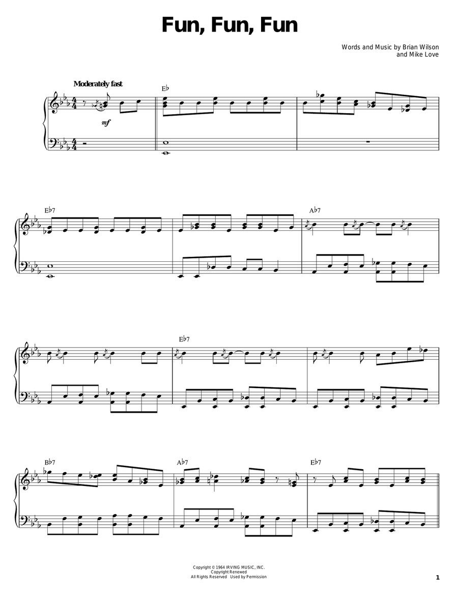 Fun, Fun, Fun Piano, Vocal scores gallery preview page 1