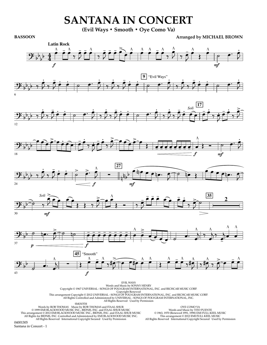 Santana In Concert - Bassoon Concert Band scores gallery preview page 1