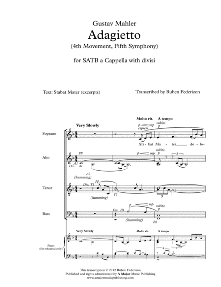 Adagietto (Mahler) 4-Part scores gallery preview page 2