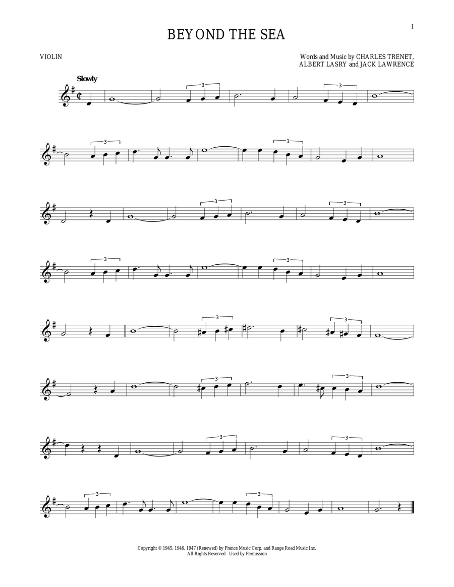 Beyond The Sea Violin Solo scores gallery preview page 1
