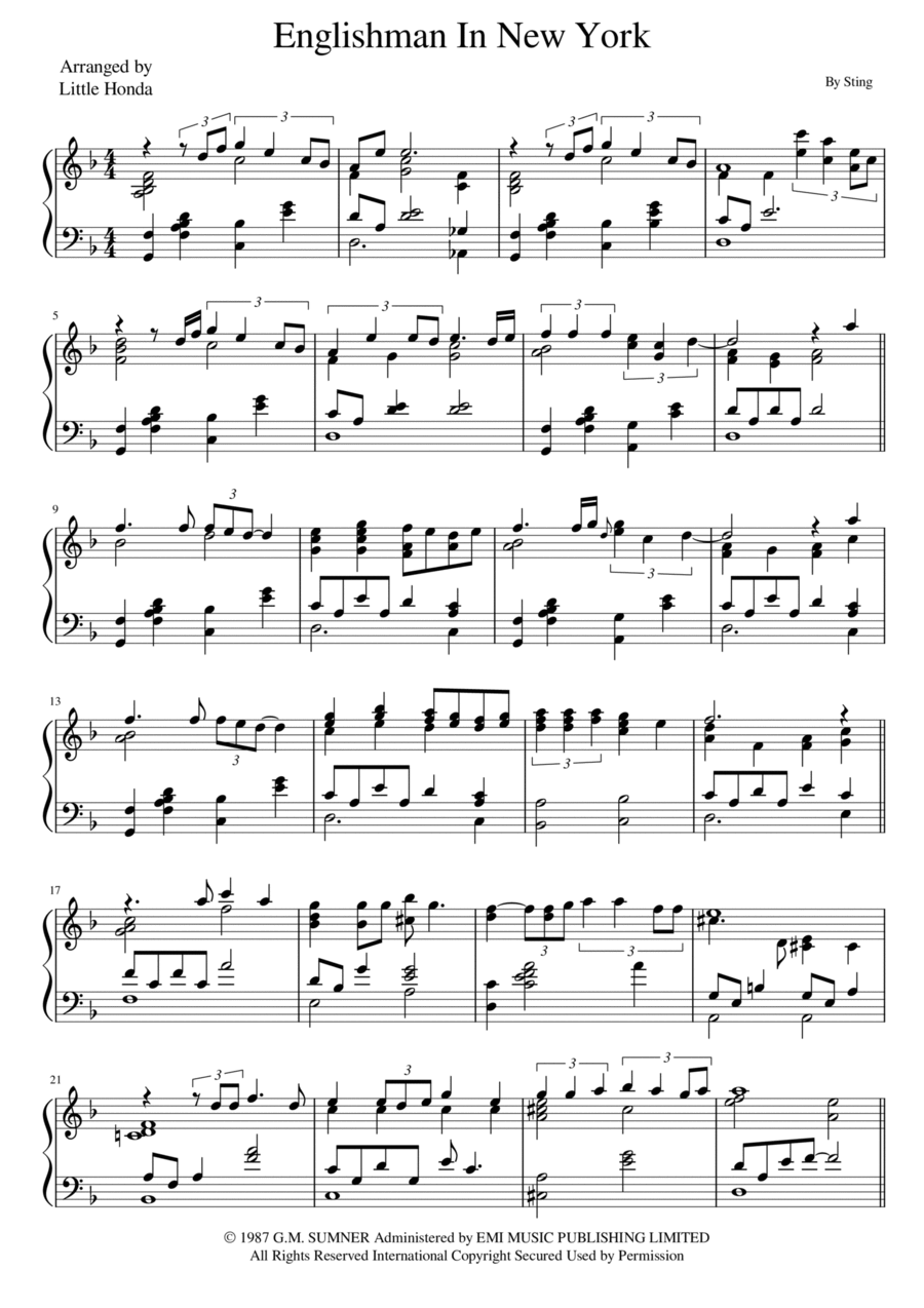 Englishman In New York Englishman In New York Piano Solo scores gallery preview page 1