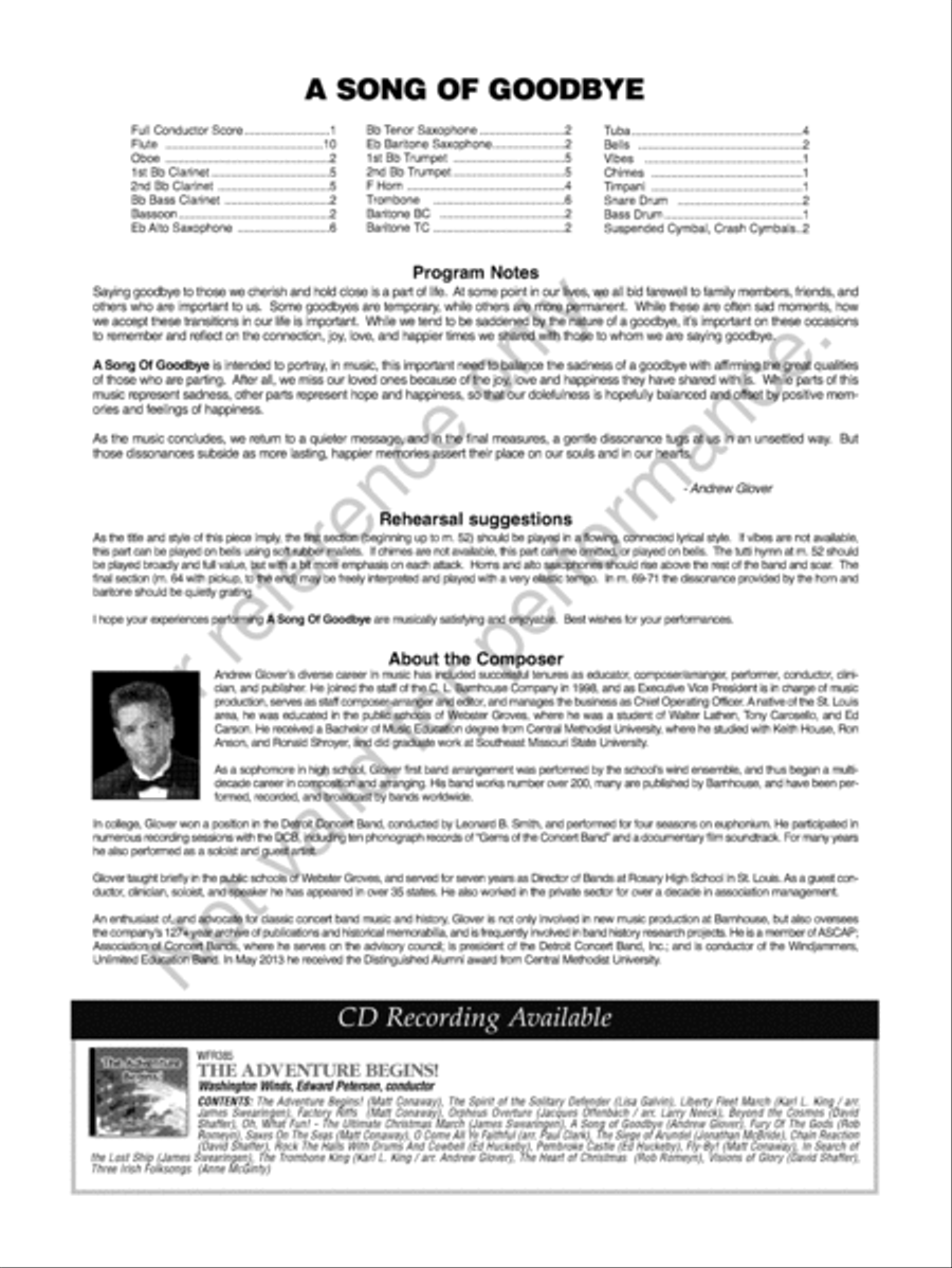 A Song Of Goodbye Concert Band scores gallery preview page 3
