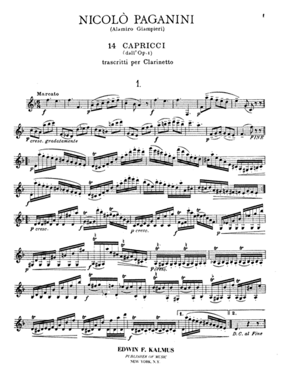 Fourteen Caprices, Op. 1 and Moto Perpetuo, Op. 11, No. 6 (unaccompanied)