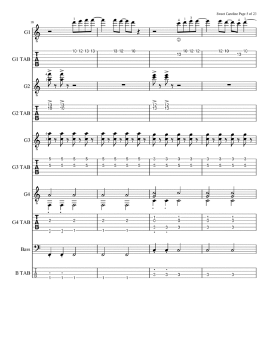 Sweet Caroline Acoustic Guitar scores gallery preview page 6