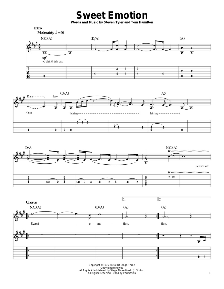 Sweet Emotion Acoustic Guitar scores gallery preview page 1