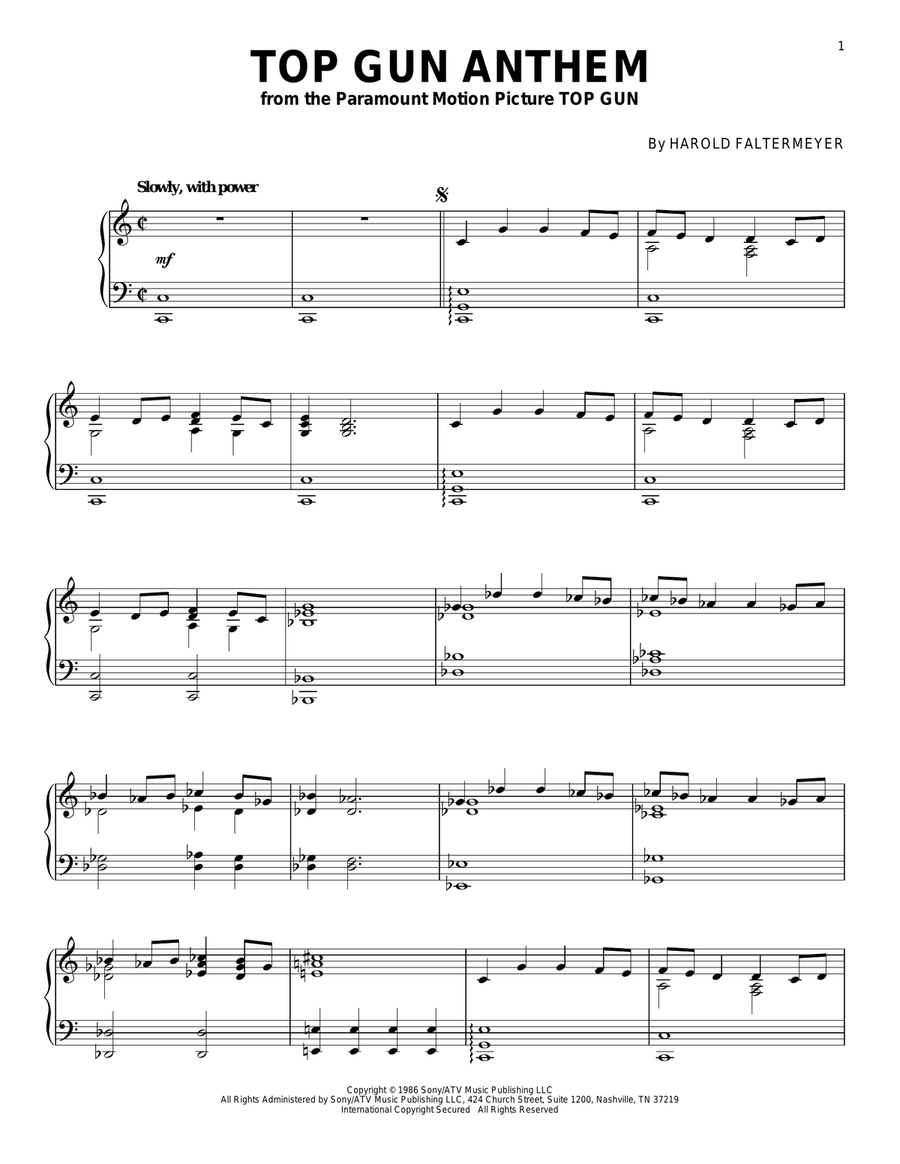 Top Gun Anthem Piano Solo scores gallery preview page 1