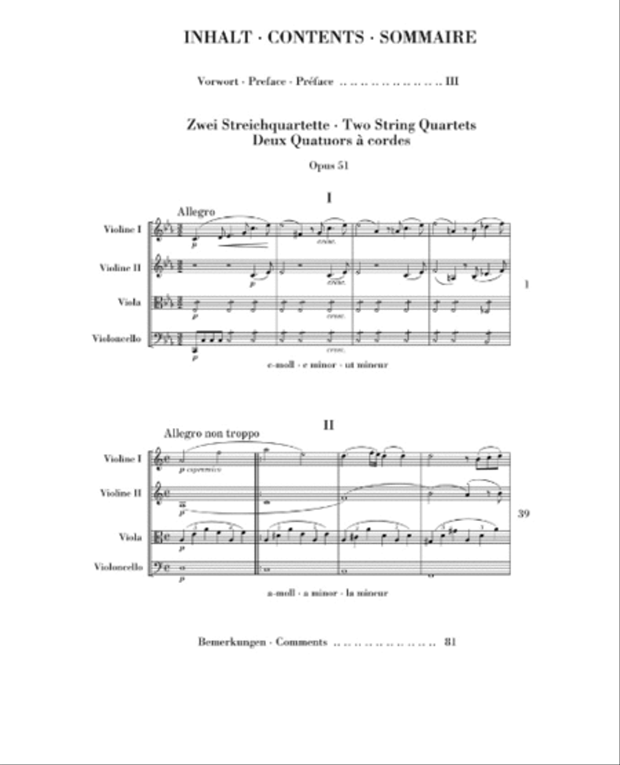 String Quartets, Op. 51 No. 1 in C minor & No. 2 in A minor String Quartet scores gallery preview page 2