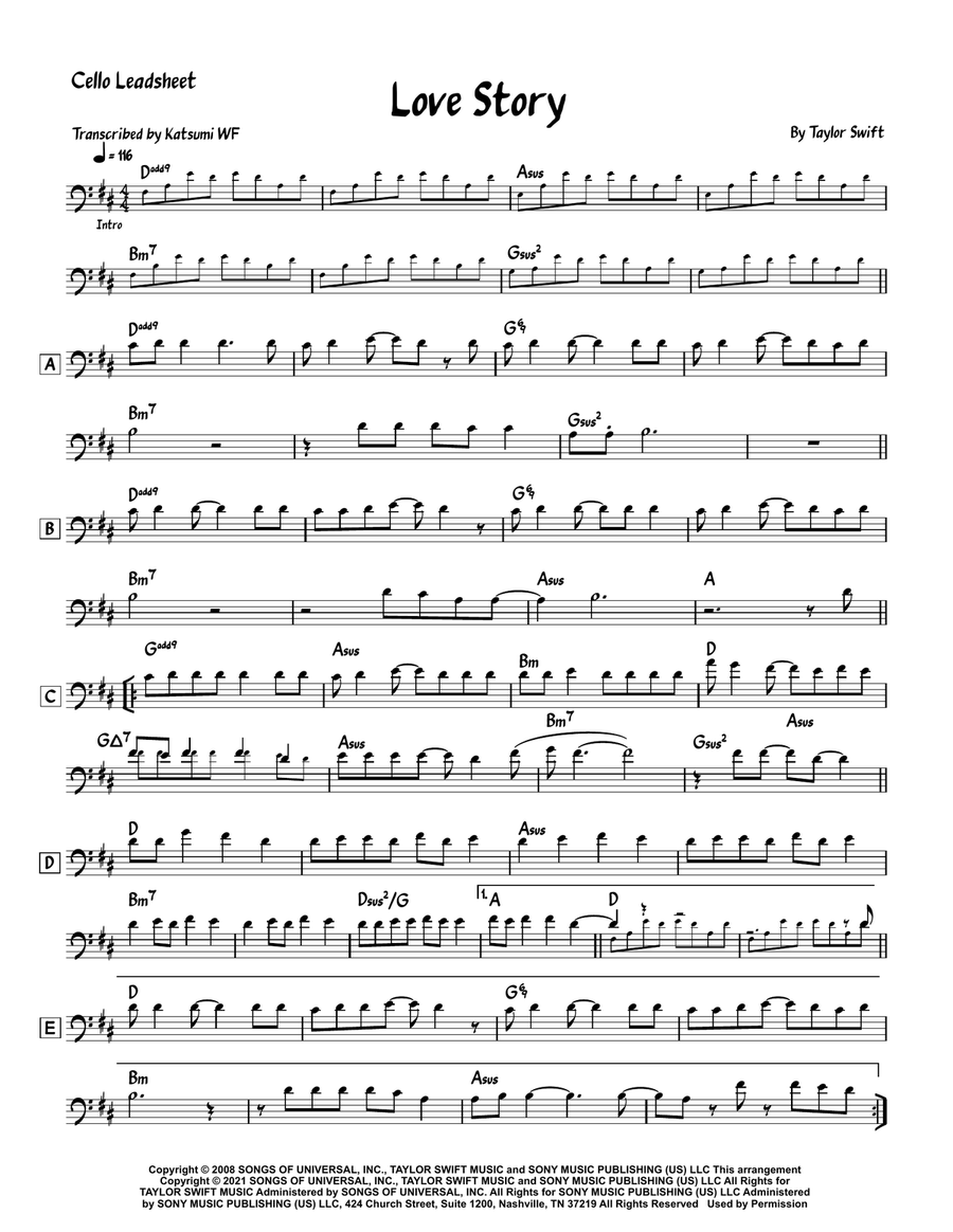 Love Story Cello Solo scores gallery preview page 1