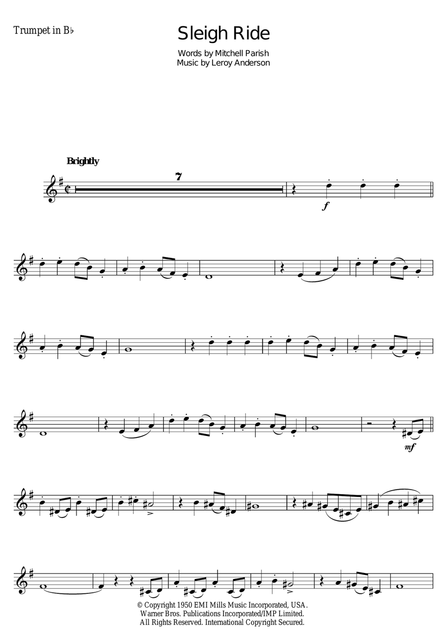 Sleigh Ride Trumpet Solo scores gallery preview page 1