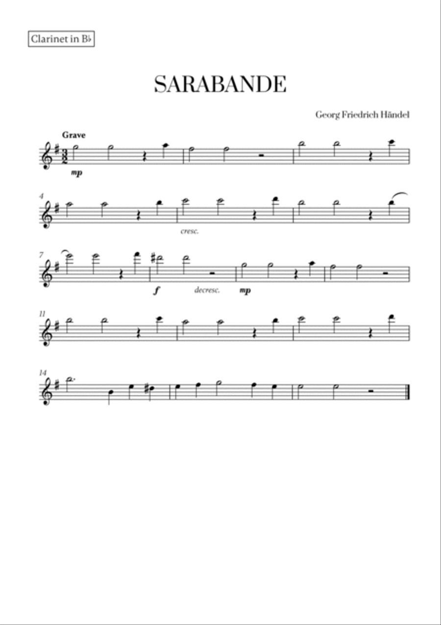 G. F. Haendel - Sarabande (for Clarinet Duet) Clarinet Duet scores gallery preview page 2