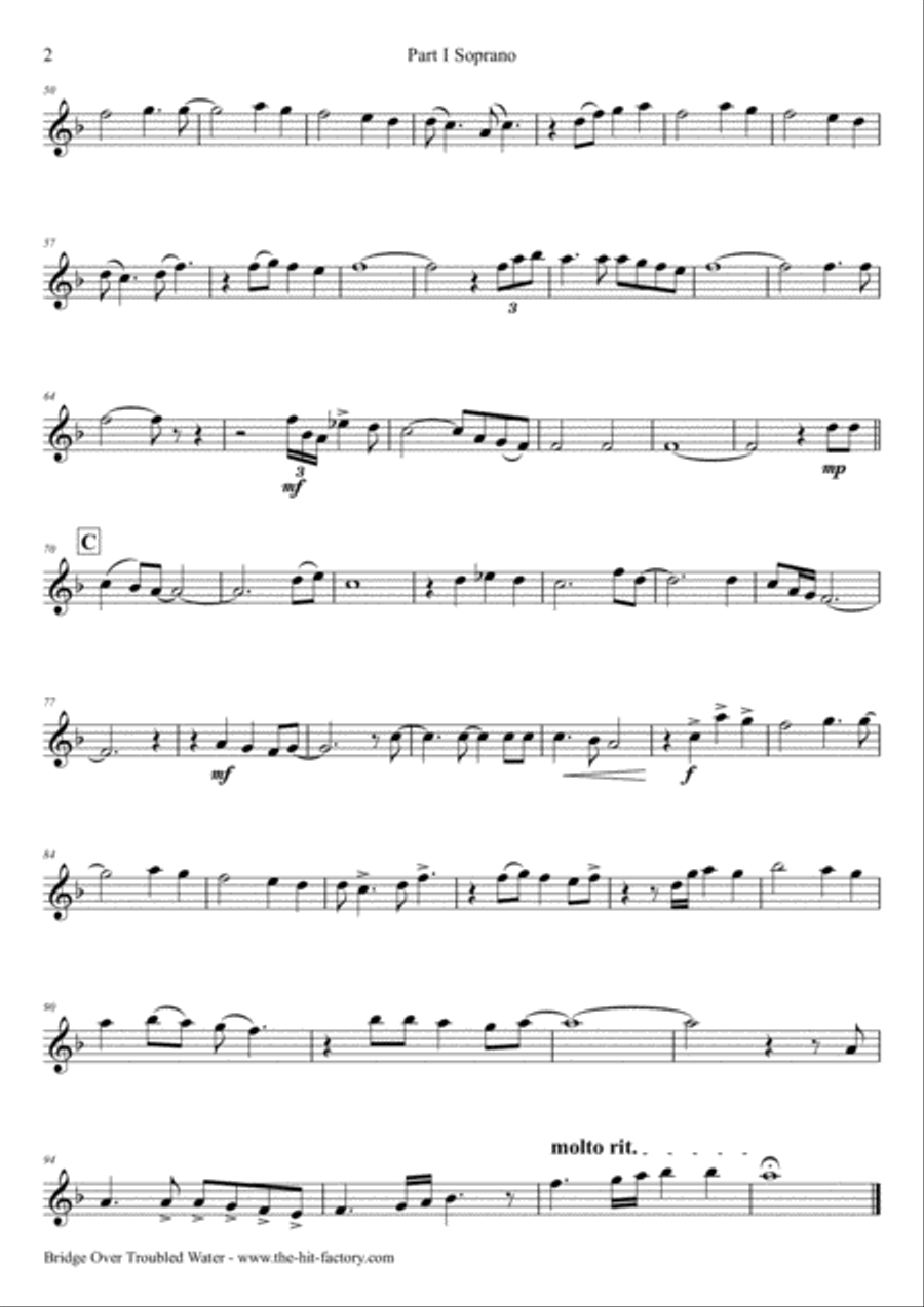 Bridge Over Troubled Water Saxophone Quartet scores gallery preview page 6
