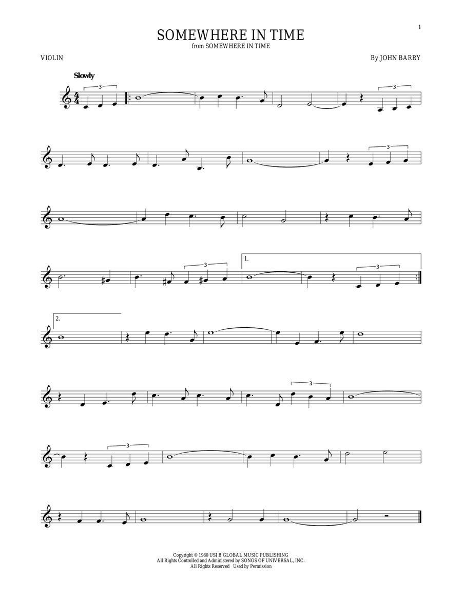 Somewhere In Time Violin Solo scores gallery preview page 1
