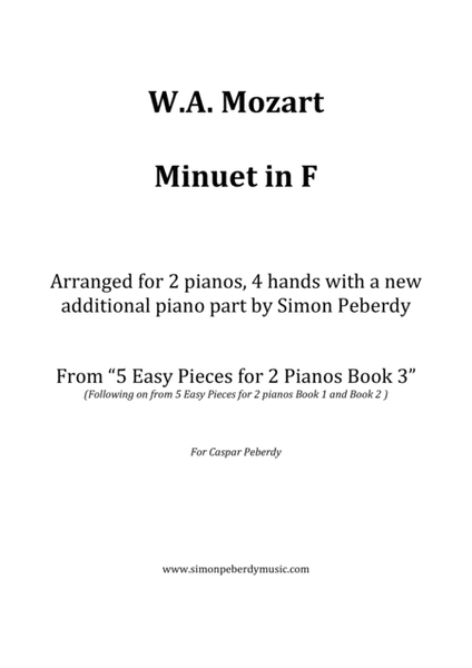 Minuet in F (K5) (W.A. Mozart) for 2 pianos (additional piano part by Simon Peberdy) image number null