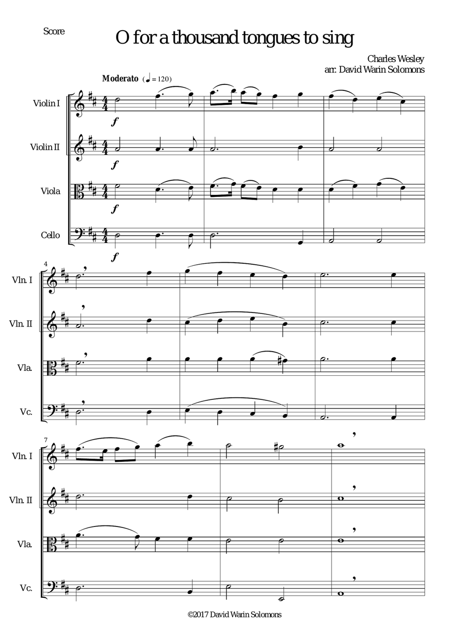 O for a thousand tongues to sing for string quartet String Quartet scores gallery preview page 1