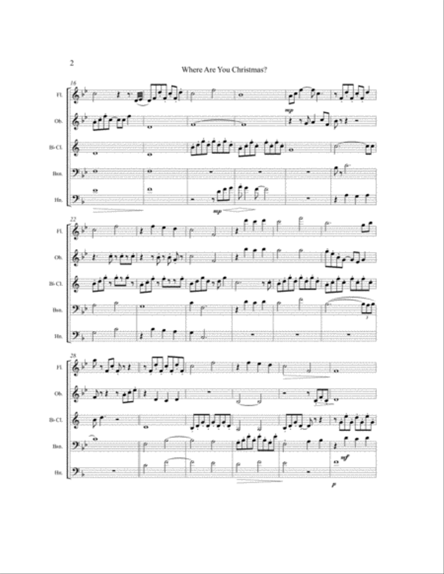 Where Are You Christmas? Woodwind Quintet scores gallery preview page 2