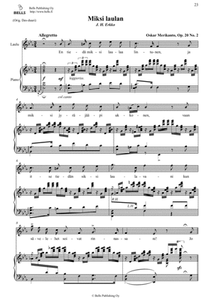 Miksi laulan, Op. 20 No. 2 (E-flat Major)