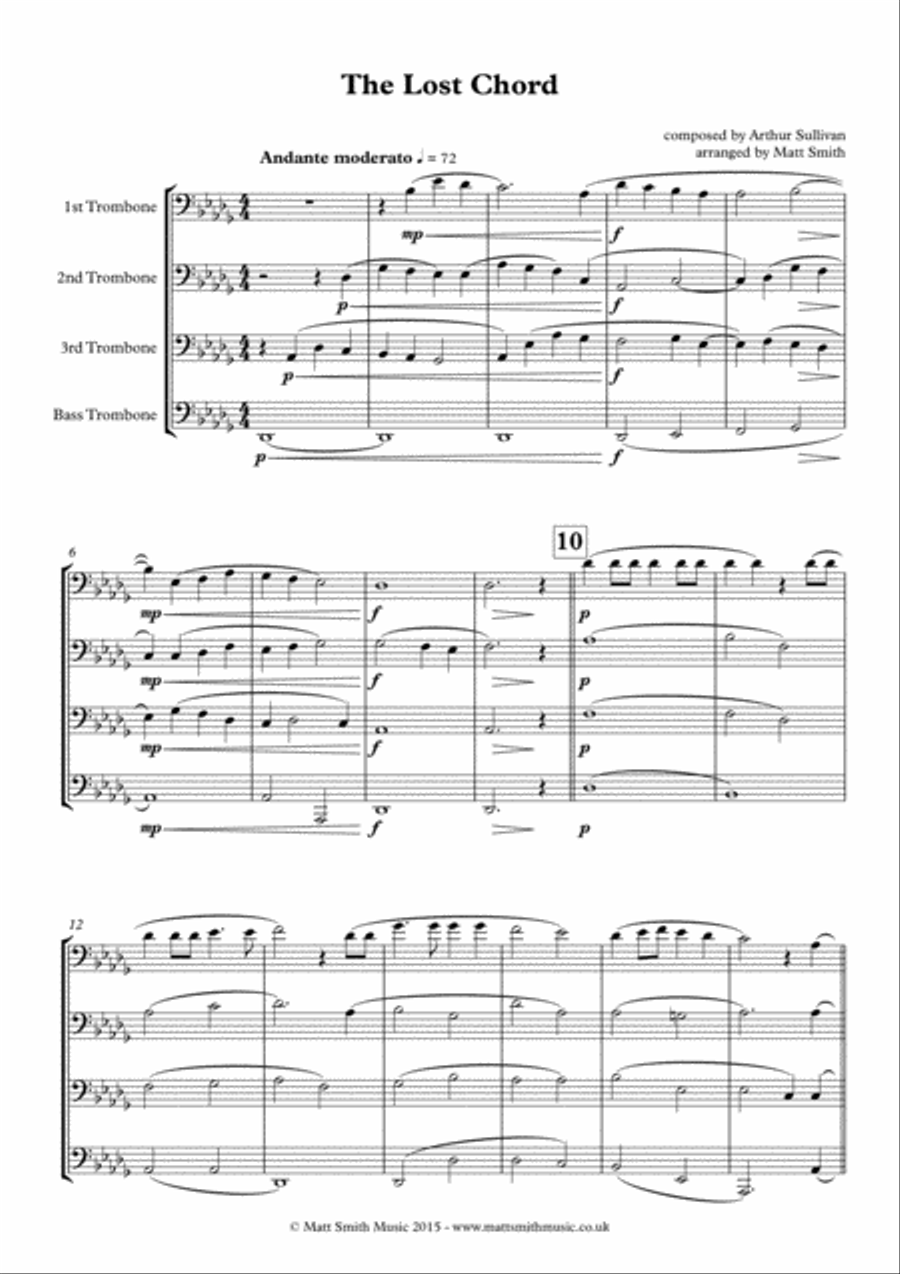 The Lost Chord by Arthur Sullivan - TROMBONE QUARTET Brass Quartet scores gallery preview page 3