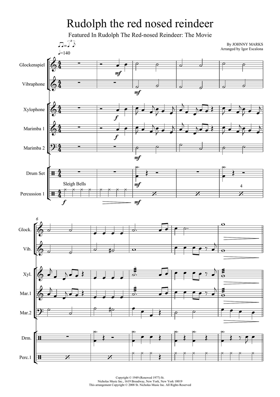 Rudolph The Red-nosed Reindeer Percussion Ensemble scores gallery preview page 3