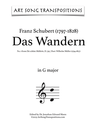 Book cover for SCHUBERT: Das Wandern, D. 795 no. 1 (transposed to G major, G-flat major, and F major)