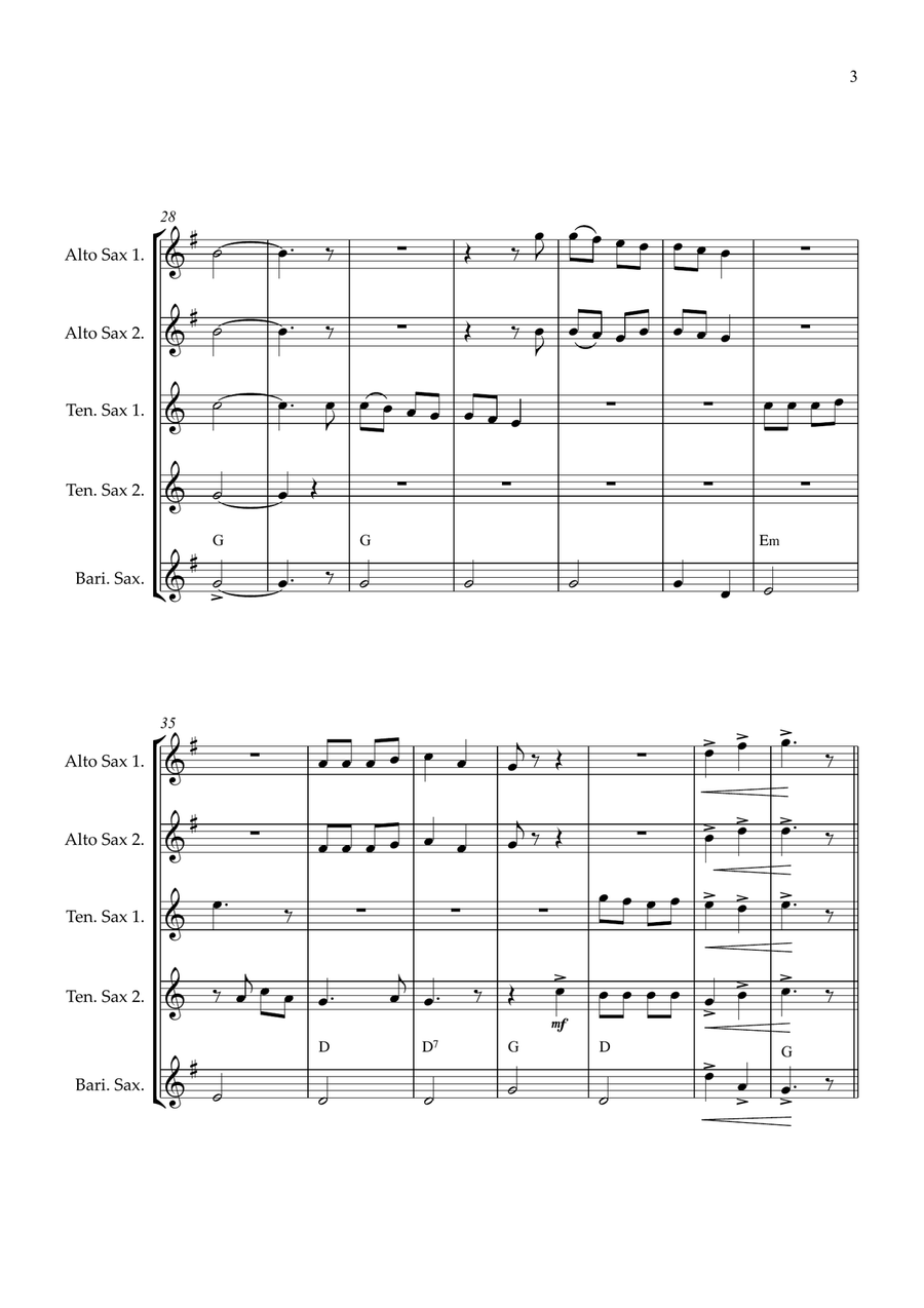 Joy To The World Sax quintet easy intermediate Saxophone Quintet scores gallery preview page 3