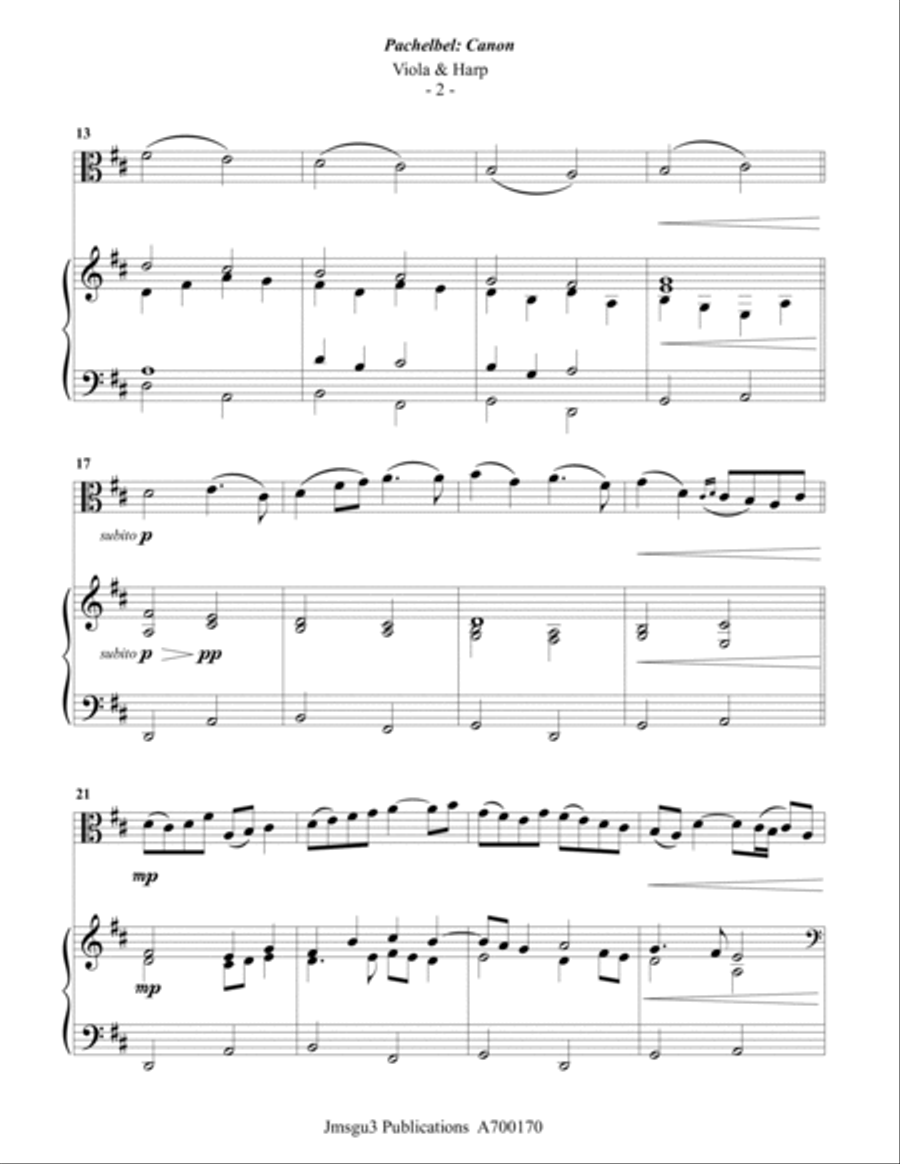 Pachelbel: Canon in D for Viola and Harp String Duet scores gallery preview page 2