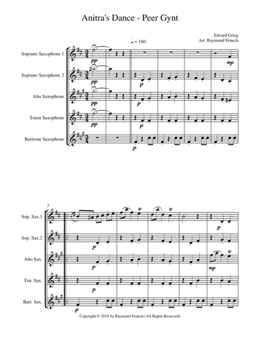 Anitra's Dance - E. Grieg - Saxophone Choir Quintet image number null