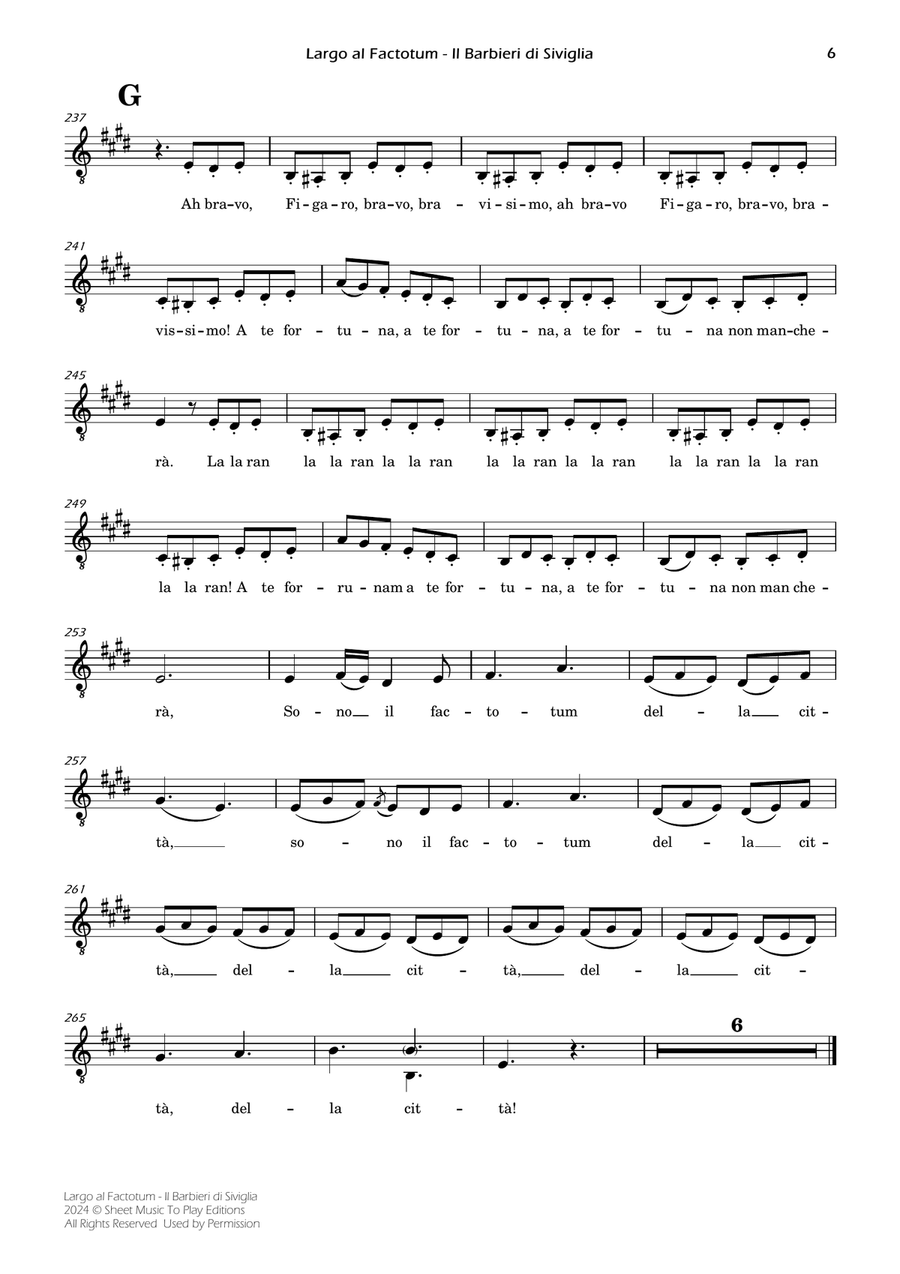 Largo al Factotum - Voice and Piano - E Major (Individual Parts) Piano, Vocal scores gallery preview page 6