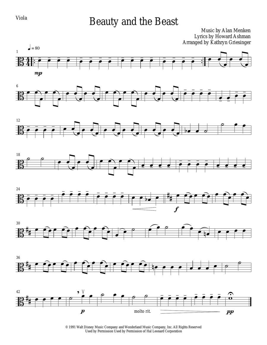 Beauty And The Beast String Quartet scores gallery preview page 4