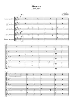 Habanera - Carmen - Georges Bizet, for Saxofone Quintet with chords in a easy version.