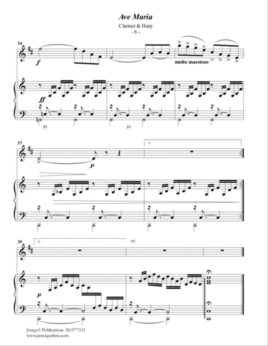 Bach-Gounod: Ave Maria for Clarinet & Harp B-Flat Clarinet scores gallery preview page 6